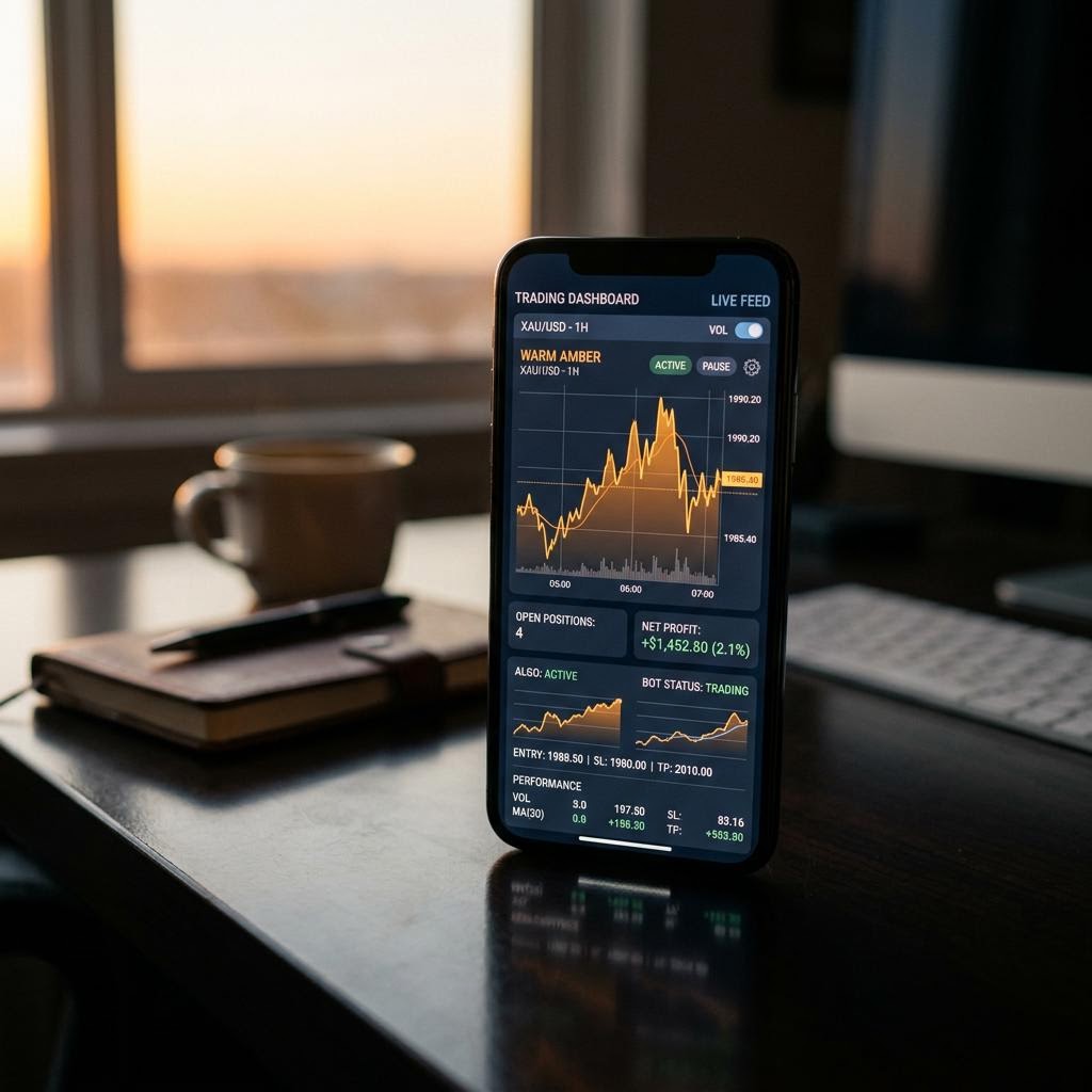 Dashboard di trading cripto Aiyaphorm su smartphone